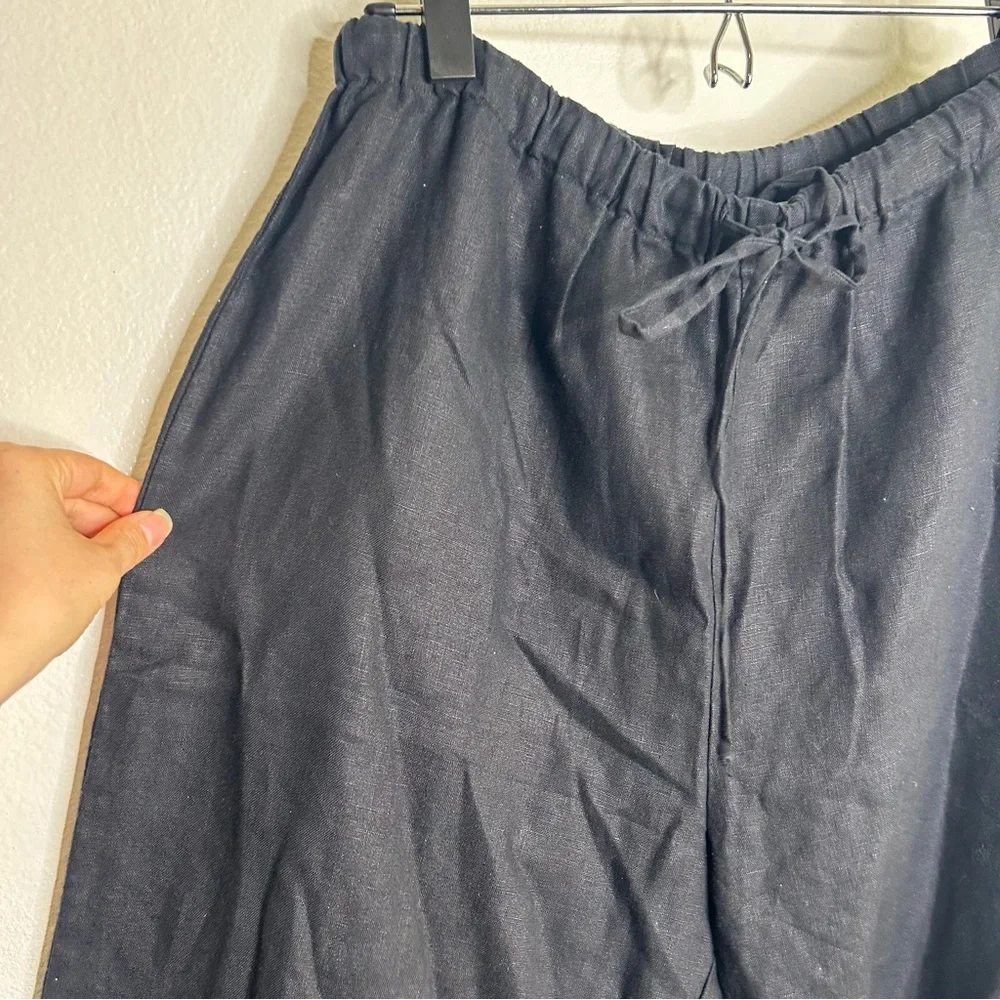 Reformation Olina 100% Linen Black Straight Leg Drawstring Trouser Pant XL